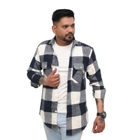 Look Me Apparel Men Navy Blue & White Checked Shirt | Full Sleeve | Casual Fit | Brushed Cotton Flannel - XL, Blue::White
