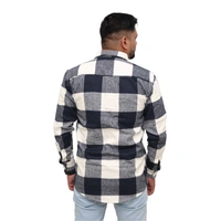 Look Me Apparel Men Navy Blue & White Checked Shirt | Full Sleeve | Casual Fit | Brushed Cotton Flannel - XL, Blue::White