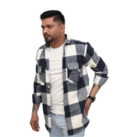 Look Me Apparel Men Navy Blue & White Checked Shirt | Full Sleeve | Casual Fit | Brushed Cotton Flannel - XL, Blue::White