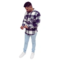 Look Me Apparel Men Navy Blue & White Checked Shirt | Full Sleeve | Casual Fit | Brushed Cotton Flannel - XL, Blue::White