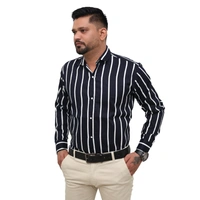 Look Me Apparel Men Navy Blue & White Striped Shirt | Full Sleeve | Slim Fit | Formal & Casual Wear | Cotton Blend - M, Blue