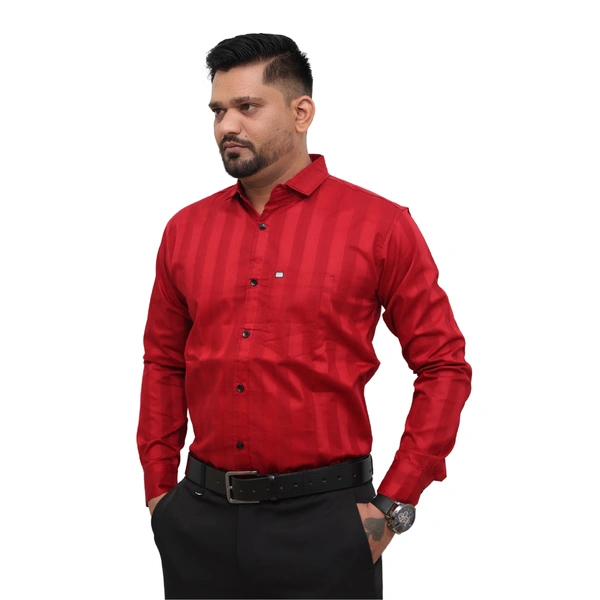 Look Me Apparel Men Red Self-Striped Shirt | Smart Fit | Cotton Blend | Full Sleeve | Stylish Formal & Party Wear Shirt - M, Red