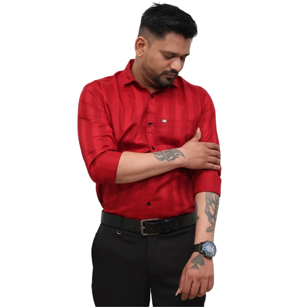 Look Me Apparel Men Red Self-Striped Shirt | Smart Fit | Cotton Blend | Full Sleeve | Stylish Formal & Party Wear Shirt - M, Red
