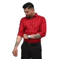 Look Me Apparel Men Red Self-Striped Shirt | Smart Fit | Cotton Blend | Full Sleeve | Stylish Formal & Party Wear Shirt - M, Red