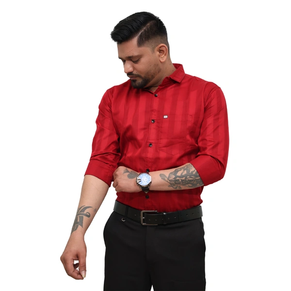 Look Me Apparel Men Red Self-Striped Shirt | Smart Fit | Cotton Blend | Full Sleeve | Stylish Formal & Party Wear Shirt - M, Red