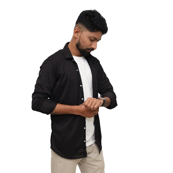 Look Me Apparel Men Solid Black Formal Shirt | Full Sleeve | Smart Fit - L, Black