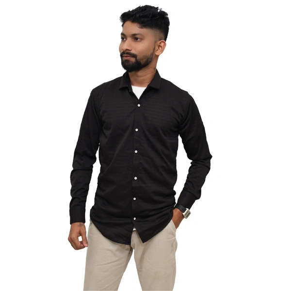 Look Me Apparel Men Solid Black Formal Shirt | Full Sleeve | Smart Fit - L, Black