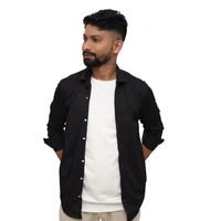 Look Me Apparel Men Solid Black Formal Shirt | Full Sleeve | Smart Fit - L, Black
