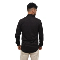 Look Me Apparel Men Solid Black Formal Shirt | Full Sleeve | Smart Fit - L, Black