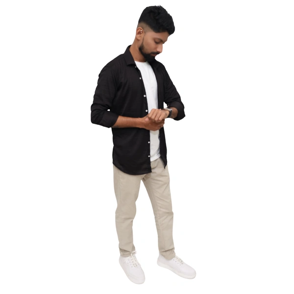 Look Me Apparel Men Solid Black Formal Shirt | Full Sleeve | Smart Fit - L, Black