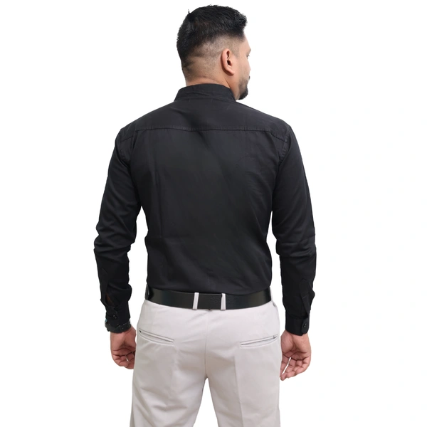 Look Me Apparel Men Solid Black Regular Fit Full Sleeve Cotton Blend Formal Shirt with Spread Collar - XL, Black