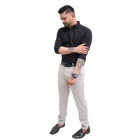 Look Me Apparel Men Solid Black Regular Fit Full Sleeve Cotton Blend Formal Shirt with Spread Collar - XL, Black
