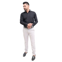 Look Me Apparel Men Solid Black Regular Fit Full Sleeve Cotton Blend Formal Shirt with Spread Collar - XL, Black