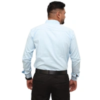 Look Me Apparel Men Solid Blue Regular Fit Full Sleeve Cotton Blend Formal Shirt with Spread Collar - L, Blue