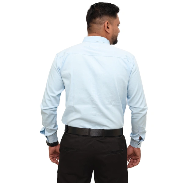 Look Me Apparel Men Solid Blue Regular Fit Full Sleeve Cotton Blend Formal Shirt with Spread Collar - L, Blue