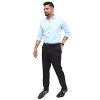 Look Me Apparel Men Solid Blue Regular Fit Full Sleeve Cotton Blend Formal Shirt with Spread Collar - L, Blue