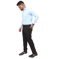 Look Me Apparel Men Solid Blue Regular Fit Full Sleeve Cotton Blend Formal Shirt with Spread Collar - L, Blue