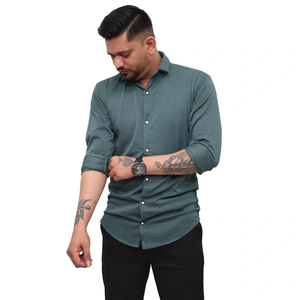 Look Me Apparel Men Solid Green Formal Shirt | Full Sleeve | Smart Fit - L, Green