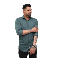 Look Me Apparel Men Solid Green Formal Shirt | Full Sleeve | Smart Fit - L, Green
