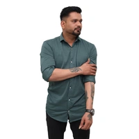 Look Me Apparel Men Solid Green Formal Shirt | Full Sleeve | Smart Fit - L, Green