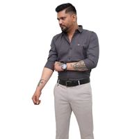 Look Me Apparel Men Solid Grey Regular Fit Full Sleeve Cotton Blend Formal Shirt with Spread Collar - XL, Grey