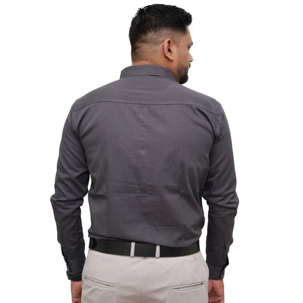 Look Me Apparel Men Solid Grey Regular Fit Full Sleeve Cotton Blend Formal Shirt with Spread Collar - XL, Grey