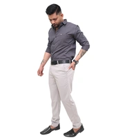 Look Me Apparel Men Solid Grey Regular Fit Full Sleeve Cotton Blend Formal Shirt with Spread Collar - XL, Grey