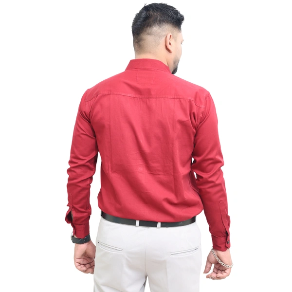 Look Me Apparel Men Solid Red Regular Fit Full Sleeve Cotton Blend Formal Shirt with Spread Collar - XL, Red
