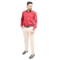 Look Me Apparel Men Solid Red Regular Fit Full Sleeve Cotton Blend Formal Shirt with Spread Collar - XL, Red
