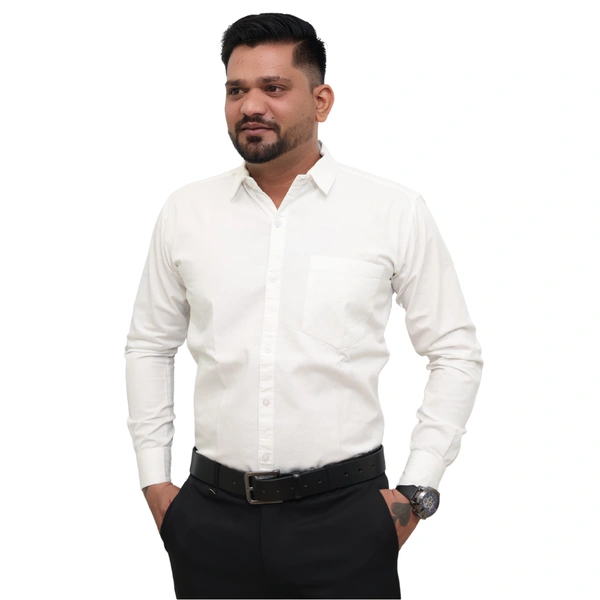 Look Me Apparel Men Solid White Regular Fit Full Sleeve Cotton Blend Formal Shirt with Spread Collar - M, White