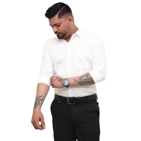 Look Me Apparel Men Solid White Regular Fit Full Sleeve Cotton Blend Formal Shirt with Spread Collar - M, White