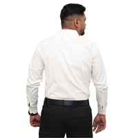 Look Me Apparel Men Solid White Regular Fit Full Sleeve Cotton Blend Formal Shirt with Spread Collar - M, White