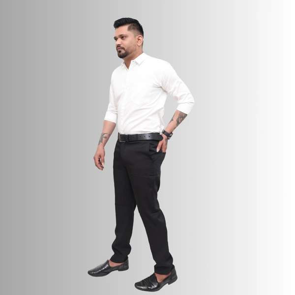 Look Me Apparel Men Solid White Regular Fit Full Sleeve Cotton Blend Formal Shirt with Spread Collar - M, White