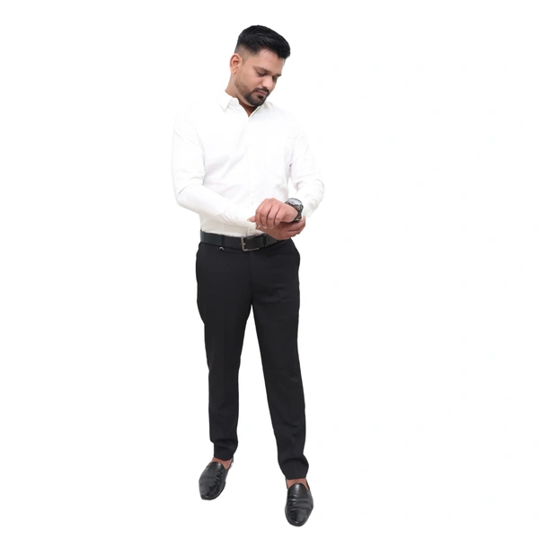 Look Me Apparel Men Solid White Regular Fit Full Sleeve Cotton Blend Formal Shirt with Spread Collar - M, White