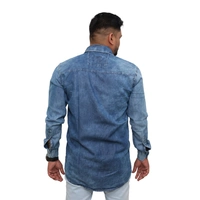 Look Me Apparel Men Washed Denim Blue Shirt | Full Sleeve | Casual Fit | Dual Pockets - M, Blue