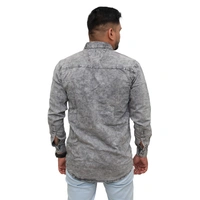 Look Me Apparel Men Washed Denim Grey Shirt | Full Sleeve | Casual Fit | Dual Pockets - XL, Grey