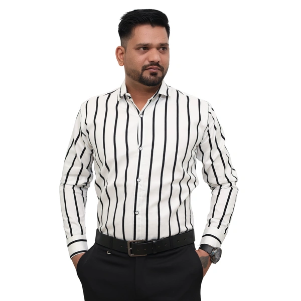 Look Me Apparel Men White & Black Striped Formal Shirt | Full Sleeve | Slim Fit | Office & Business Wear - XL, White