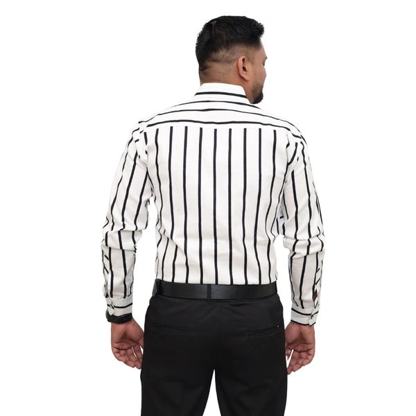 Look Me Apparel Men White & Black Striped Formal Shirt | Full Sleeve | Slim Fit | Office & Business Wear - XL, White