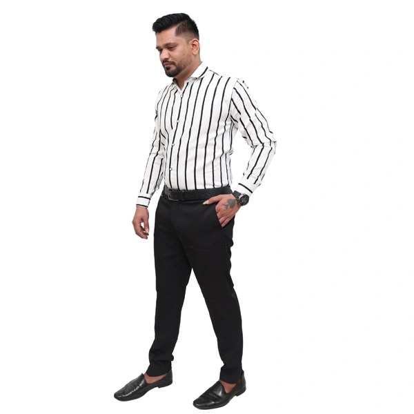 Look Me Apparel Men White & Black Striped Formal Shirt | Full Sleeve | Slim Fit | Office & Business Wear - XL, White