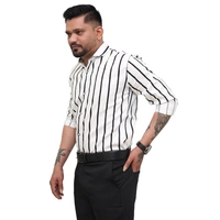 Look Me Apparel Men White & Black Striped Formal Shirt | Full Sleeve | Slim Fit | Office & Business Wear - XL, White