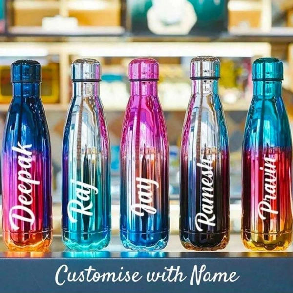 Mehra Gift House Customized Name Printed Nainbow Water Bottle (Random Color)