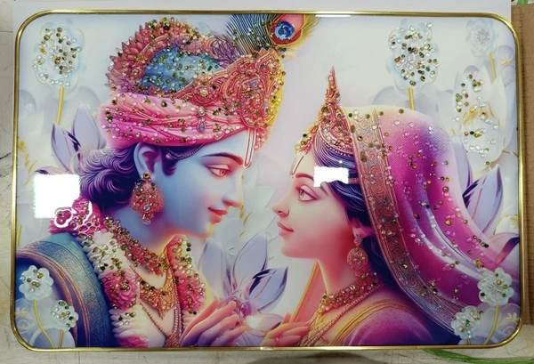 Mehra Gift House Gods & sceneres for wall decor crystal with golden border photo frame for home Resin Painting 12 inch x 18 inch