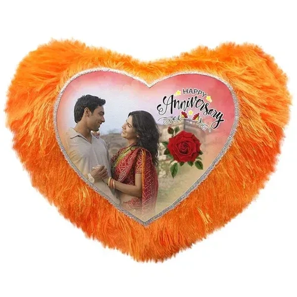 Mehra Gift House Heart Shape Customized Fur Cushion