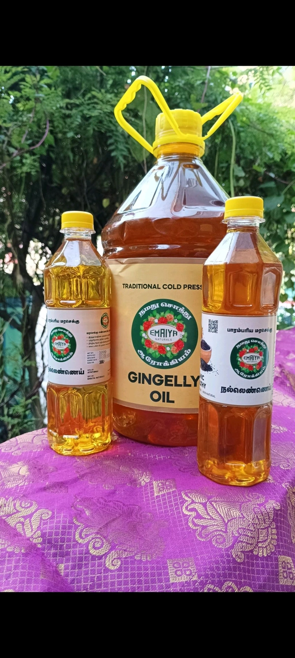 EMAIYA NATURALS Gingelly Oil - 500 ml, Brown, H 9 X W 7.5 Inches