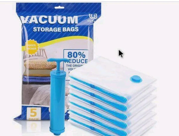 5 PACK WHITH VACCUM BAGS TO TRAVELSWHITH HAND PUMP RIGHLY ASSEMBLE AND ENJOY YOUR DAY IPLOCK TWO BLANCKET 1 MEDIUM PIECE 2 MDIM PIECE  - White, 1 MEDUIM  SIZE 2 MEDIUM SIZE