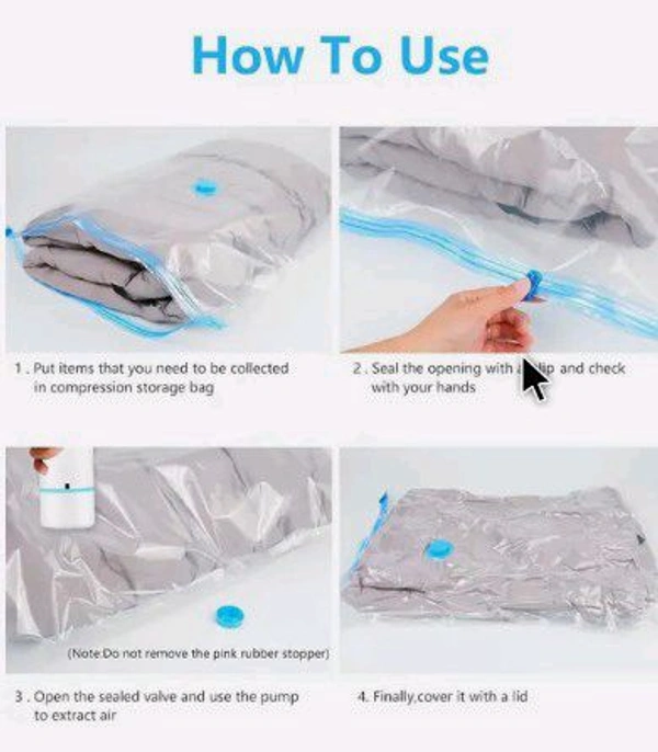 5 PACK WHITH VACCUM BAGS TO TRAVELSWHITH HAND PUMP RIGHLY ASSEMBLE AND ENJOY YOUR DAY IPLOCK TWO BLANCKET 1 MEDIUM PIECE 2 MDIM PIECE  - White, 1 MEDUIM  SIZE 2 MEDIUM SIZE