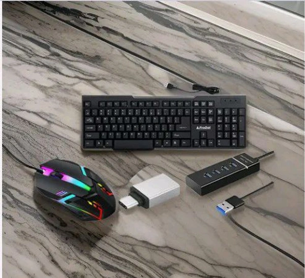 PRODOT 4 IN ONE COMBO PACK WHITH KEYBOARD AND RGB MOUSE USB 3.0 TYPE C OTG  - Black