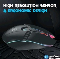 MTLK RPM EURO PM MOUSE GAMING 7 COLOUR RGB LIGHT 6 BUTTON 4 LEVEL DPI UPTO 3200 BUTTTON RUBBBER COATEAD MOUSE  - Black