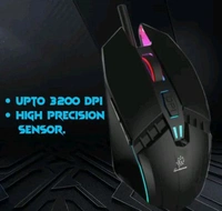 MTLK RPM EURO PM MOUSE GAMING 7 COLOUR RGB LIGHT 6 BUTTON 4 LEVEL DPI UPTO 3200 BUTTTON RUBBBER COATEAD MOUSE  - Black
