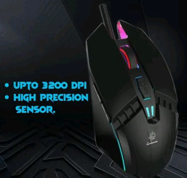 MTLK RPM EURO PM MOUSE GAMING 7 COLOUR RGB LIGHT 6 BUTTON 4 LEVEL DPI UPTO 3200 BUTTTON RUBBBER COATEAD MOUSE  - Black